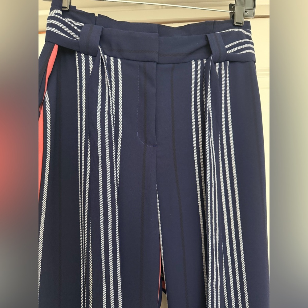 Express High Rise Navy and Pink Striped Pants - Ankle - Size M - Picture 2 of 7